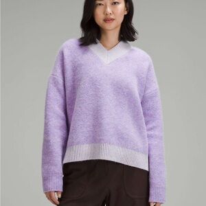 Lululemon XL Sweater Lavender Softstreme Alpaca Wool V-Neck Relaxed Knit Cozy